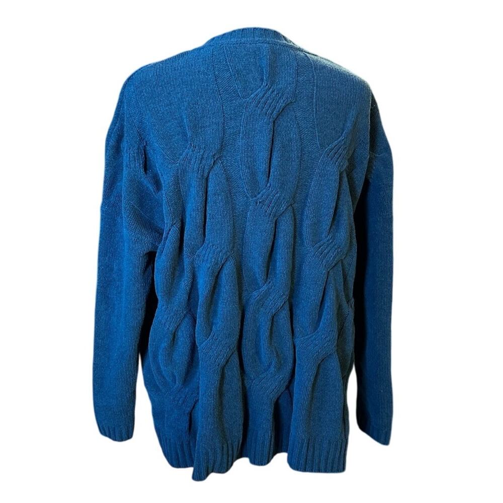 J. Jill Women’s Chenille Cable Knit Sweater M Teal Blue Chunky Crewneck - Picture 4 of 9
